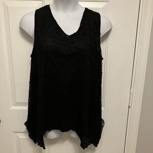 Lulu B Size XL Mesh Net Knit Crocheted Black Sequin Tunic Top Shirt Women's